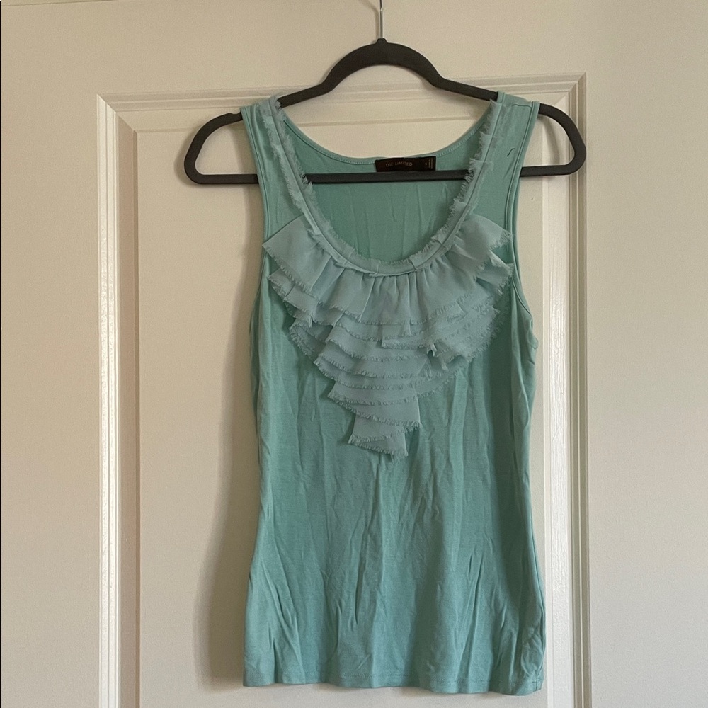 The Limited Light Blue Ruffle Tank Top